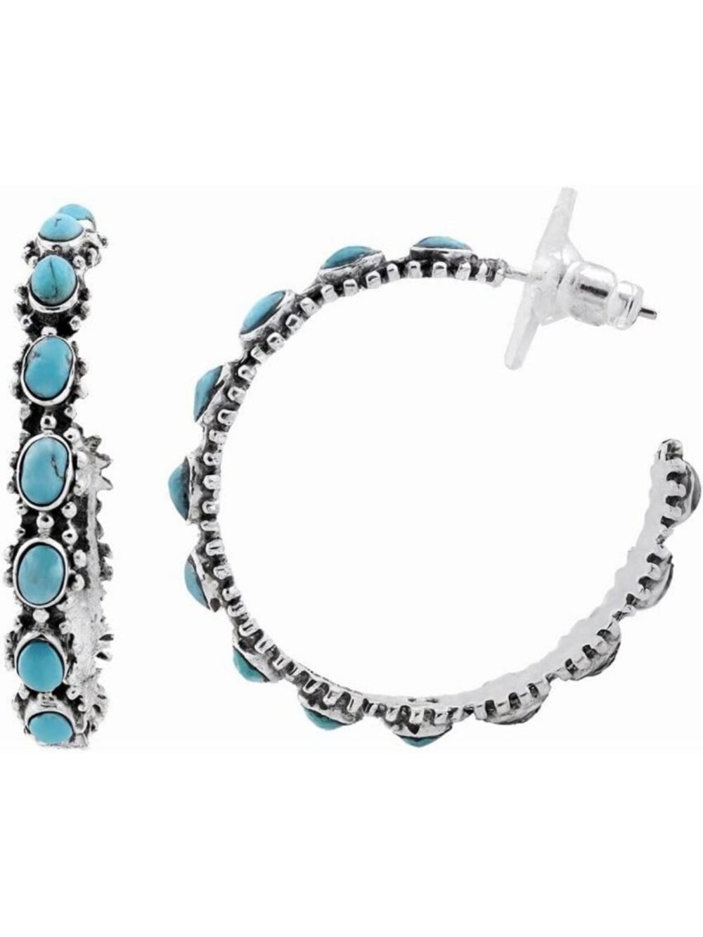 Sterling Silver Western Turquoise Hoop Earrings for Women | Boho Chic Jewelry